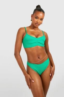 BOOHOO Tall Crinkle Gathered Detail Bikini Set -Sea Vibe Together female green tall crinkle gathered detail bikini set 2