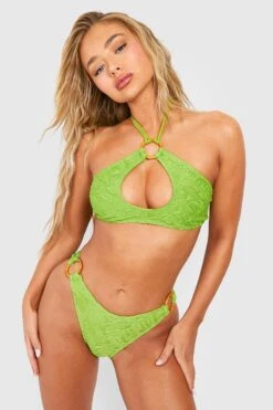 BOOHOO Textured Ring Detail Bikini Top
