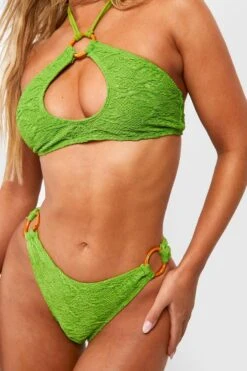 BOOHOO Textured Ring Detail Bikini Top -Sea Vibe Together female green20olive textured ring detail bikini top 3