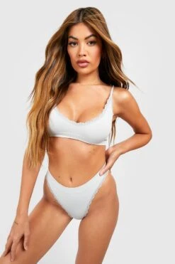 BOOHOO Lace Trim Ribbed Seamless Bralette