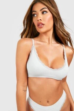 BOOHOO Lace Trim Ribbed Seamless Bralette 7 BOOHOO Lace Trim Ribbed Seamless Bralette -Sea Vibe Together female grey lace trim ribbed seamless bralette 3