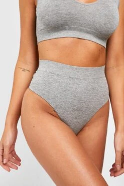 BOOHOO Seamless High Waisted Thong -Sea Vibe Together female grey20marl seamless high waisted thong 3