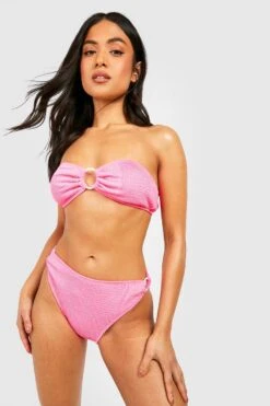 BOOHOO Petite Bandeau Crinkle Buckle Detail Bikini 6 BOOHOO Petite Bandeau Crinkle Buckle Detail Bikini -Sea Vibe Together female hot20pink petite bandeau crinkle buckle detail bikini 2