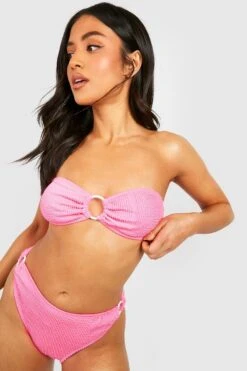 BOOHOO Petite Bandeau Crinkle Buckle Detail Bikini