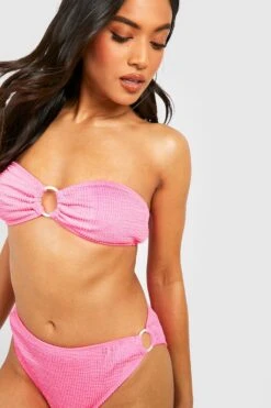 BOOHOO Petite Bandeau Crinkle Buckle Detail Bikini 7 BOOHOO Petite Bandeau Crinkle Buckle Detail Bikini -Sea Vibe Together female hot20pink petite bandeau crinkle buckle detail bikini 3