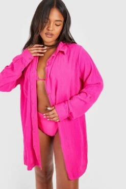 BOOHOO Plus Crinkle Rayon Beach Shirt 6 BOOHOO Plus Crinkle Rayon Beach Shirt -Sea Vibe Together female hot20pink plus crinkle rayon beach shirt 2