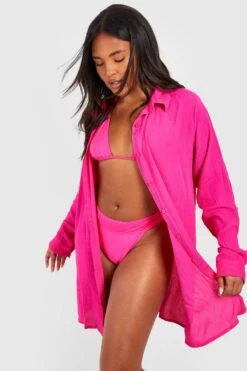 BOOHOO Plus Crinkle Rayon Beach Shirt
