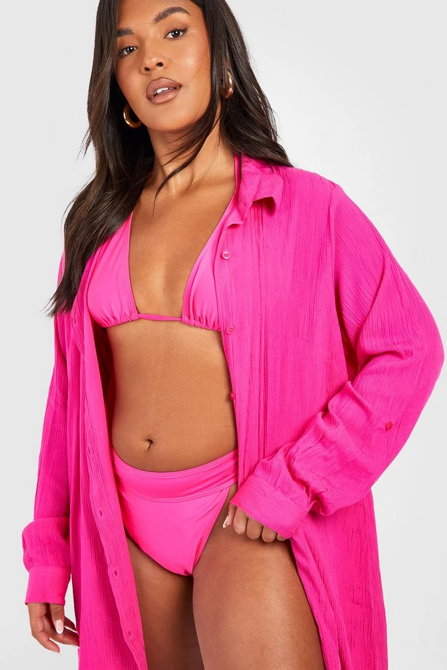 BOOHOO Plus Crinkle Rayon Beach Shirt 4 BOOHOO Plus Crinkle Rayon Beach Shirt - Image 4