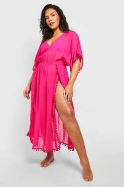 BOOHOO Plus Pom Pom Split Leg Kaftan -Sea Vibe Together female hot20pink plus pom pom split leg kaftan 2
