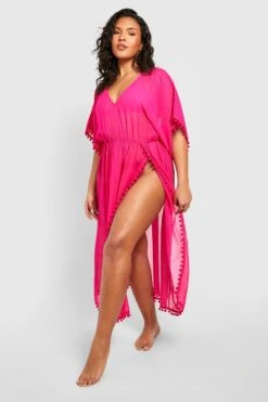 BOOHOO Plus Pom Pom Split Leg Kaftan