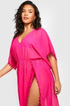 BOOHOO Plus Pom Pom Split Leg Kaftan -Sea Vibe Together female hot20pink plus pom pom split leg kaftan 3