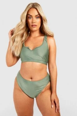 BOOHOO Plus Essentials High Waisted Bikini Brief -Sea Vibe Together female khaki plus essentials high waisted bikini brief 2