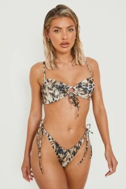 BOOHOO Leopard Tie Front Bikini Top
