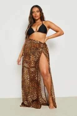 BOOHOO Plus Leopard Chiffon Maxi Beach Sarong