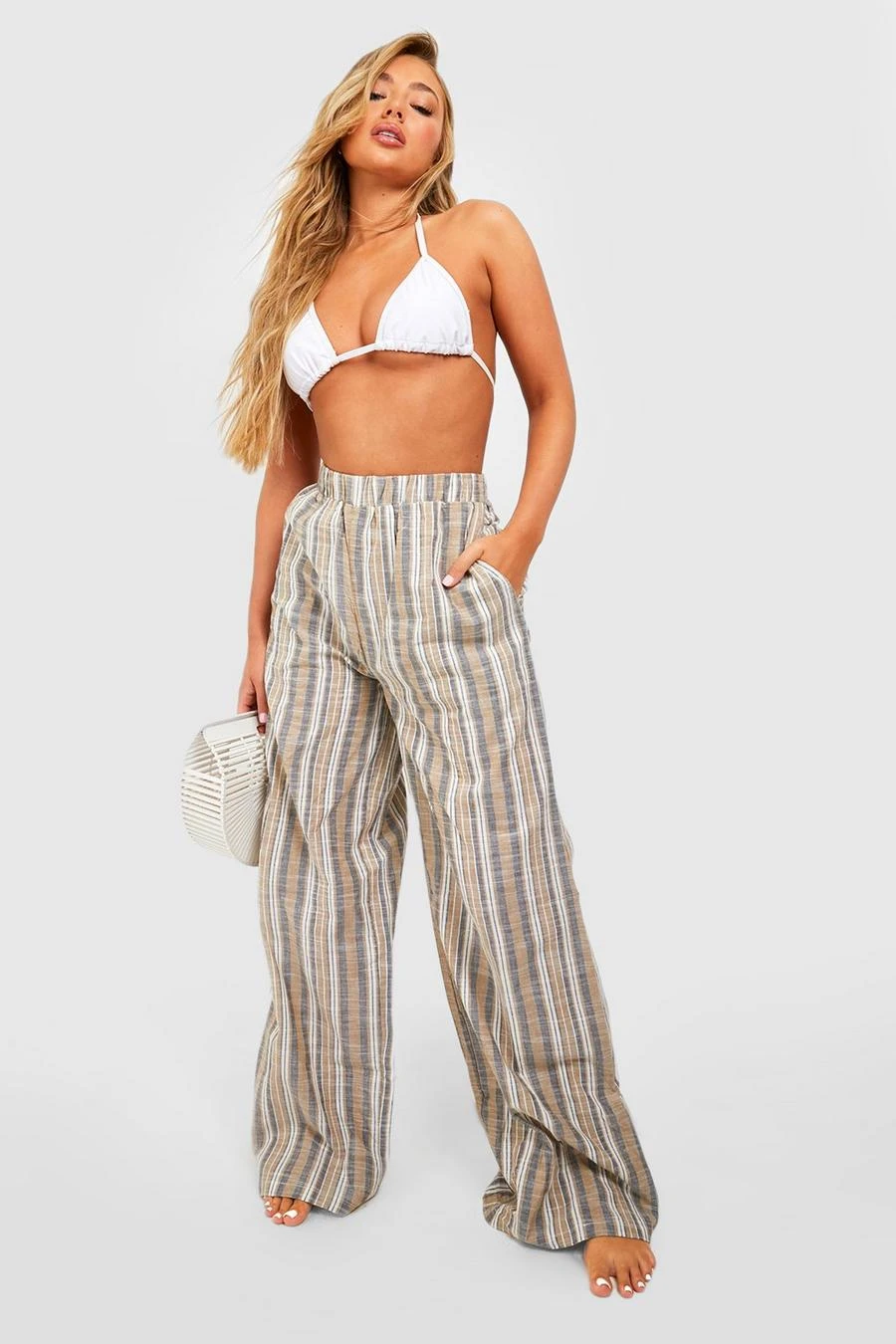 BOOHOO Striped Linen Look Wide Leg Beach Pants 4 BOOHOO Striped Linen Look Wide Leg Beach Pants - Image 4