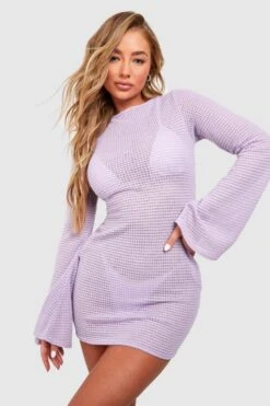 BOOHOO Crochet Knit Open Back Beach Mini Dress