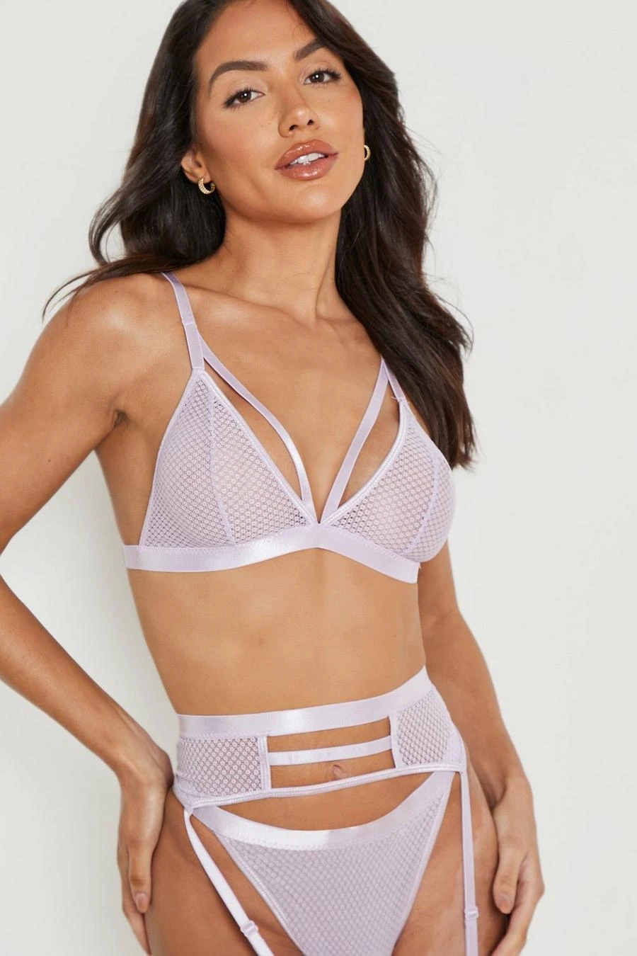 BOOHOO Mesh Strapping Bralette Thong And Suspender Set 4 BOOHOO Mesh Strapping Bralette Thong And Suspender Set - Image 4