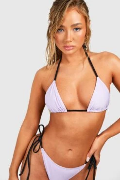 BOOHOO Pastel Triangle Tie Side Bikini Set -Sea Vibe Together female lilac pastel triangle tie side bikini set 3