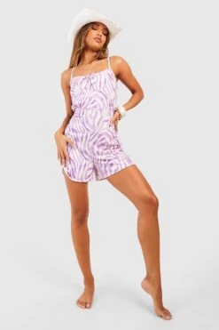 BOOHOO Zebra Strappy Cami Romper -Sea Vibe Together female lilac zebra strappy cami romper 2