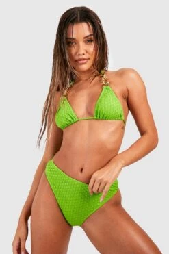 BOOHOO Chain Trim Textured High Waisted Bikini Set