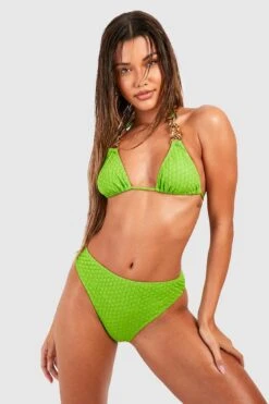BOOHOO Chain Trim Textured High Waisted Bikini Set -Sea Vibe Together female lime chain trim textured high waisted bikini set 3