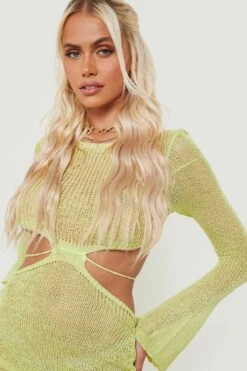 BOOHOO Cut Out Ruched Detail Knitted Beach Dress 7 BOOHOO Cut Out Ruched Detail Knitted Beach Dress -Sea Vibe Together female lime cut out ruched detail knitted beach dress 3