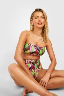 BOOHOO Paisley Bandeau High Waisted Bikini Set 6 BOOHOO Paisley Bandeau High Waisted Bikini Set -Sea Vibe Together female lime paisley bandeau high waisted bikini set 2