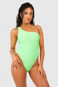 BOOHOO Petite Essentials One Shoulder Swimsuit -Sea Vibe Together female lime petite essentials one shoulder swimsuit 2