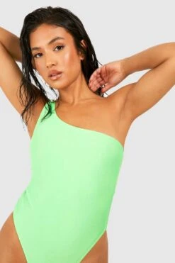 BOOHOO Petite Essentials One Shoulder Swimsuit -Sea Vibe Together female lime petite essentials one shoulder swimsuit 3