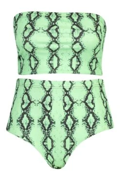 BOOHOO Plus Neon Snake High Waisted Bikini -Sea Vibe Together female lime plus neon snake high waisted bikini 2