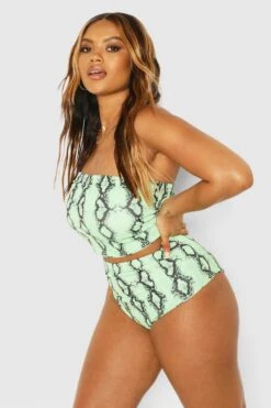 BOOHOO Plus Neon Snake High Waisted Bikini -Sea Vibe Together female lime plus neon snake high waisted bikini 3