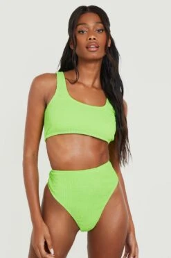 BOOHOO Recycled Crinkle Fuller Bust Scoop Bikini Top -Sea Vibe Together female lime recycled crinkle fuller bust scoop bikini top 2