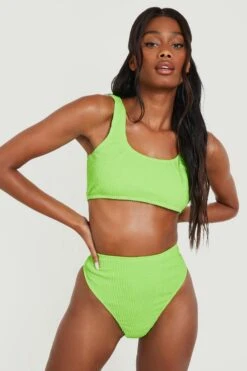 BOOHOO Recycled Crinkle Fuller Bust Scoop Bikini Top