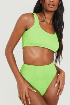 BOOHOO Recycled Crinkle Fuller Bust Scoop Bikini Top -Sea Vibe Together female lime recycled crinkle fuller bust scoop bikini top 3