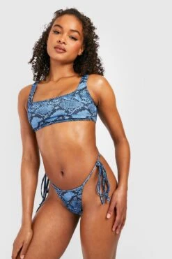 BOOHOO Snake Print Scoop Tie Side Bikini Set