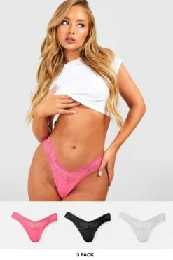 BOOHOO 3 Pack Lace Trim Thong