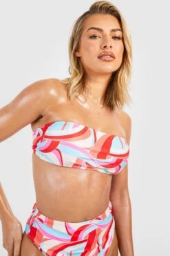 BOOHOO Abstract Print Bandeau High Waist Bikini Set -Sea Vibe Together female multi abstract print bandeau high waist bikini set 3