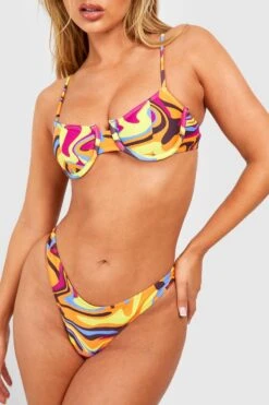 BOOHOO Marble Scooped Tanga Bikini Brief -Sea Vibe Together female multi marble scooped tanga bikini brief 3