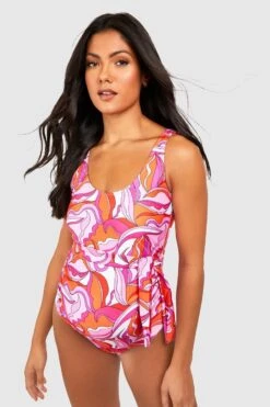 BOOHOO Maternity Abstract Print Tie Waist Swimsuit 6 BOOHOO Maternity Abstract Print Tie Waist Swimsuit -Sea Vibe Together female multi maternity abstract print tie waist swimsuit 2
