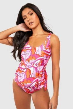 BOOHOO Maternity Abstract Print Tie Waist Swimsuit