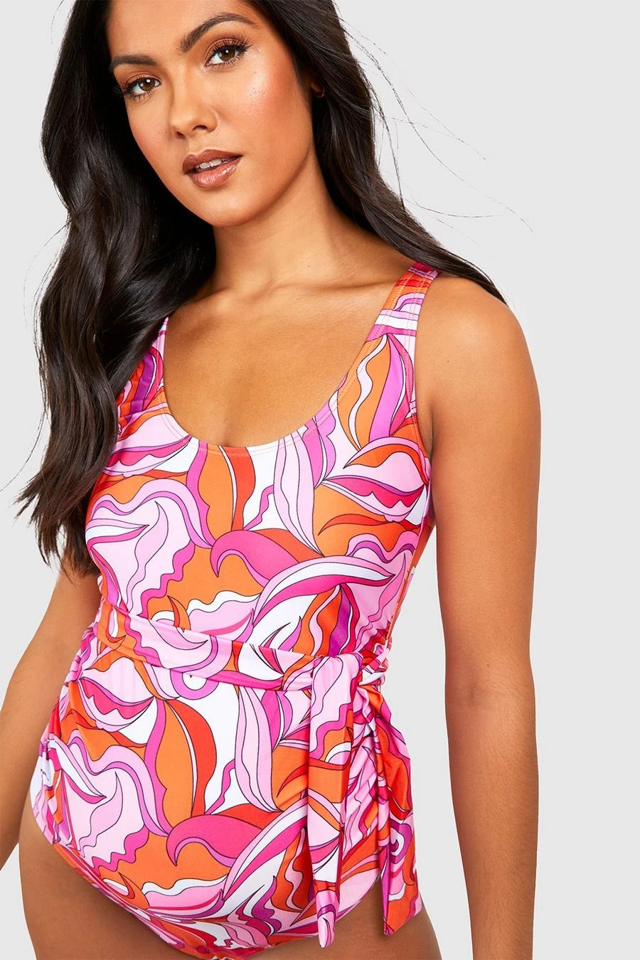 BOOHOO Maternity Abstract Print Tie Waist Swimsuit 4 BOOHOO Maternity Abstract Print Tie Waist Swimsuit - Image 4