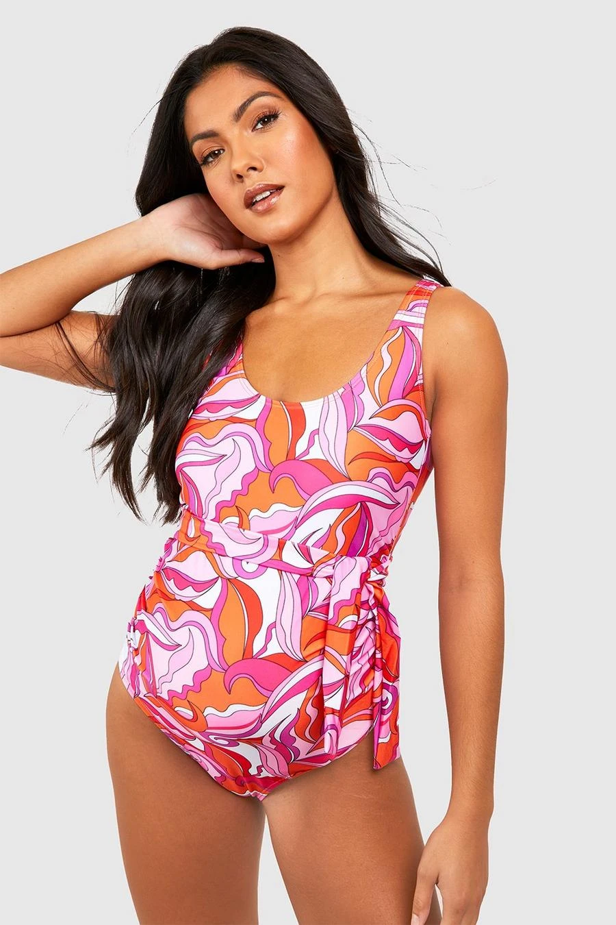 BOOHOO Maternity Abstract Print Tie Waist Swimsuit 1 BOOHOO Maternity Abstract Print Tie Waist Swimsuit