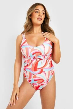 BOOHOO Maternity Abstract Tie Waist Swimsuit -Sea Vibe Together female multi maternity abstract tie waist swimsuit 2