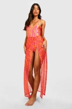 BOOHOO Tall Abstract Zebra Print Knot Detail Maxi Sarong -Sea Vibe Together female multi tall abstract zebra print knot detail maxi sarong 2