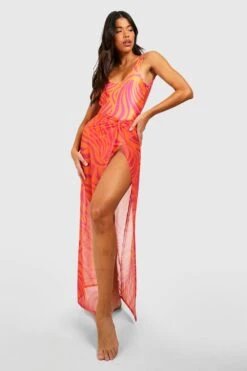 BOOHOO Tall Abstract Zebra Print Knot Detail Maxi Sarong