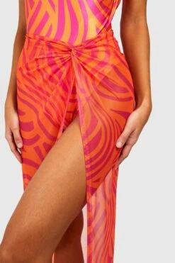 BOOHOO Tall Abstract Zebra Print Knot Detail Maxi Sarong -Sea Vibe Together female multi tall abstract zebra print knot detail maxi sarong 3