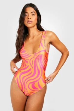 BOOHOO Tall Abstract Zebra Print Scoop Swimsuit