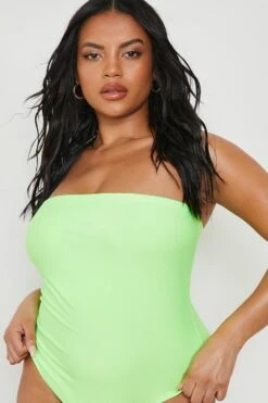 BOOHOO Plus Neon Essentials Bandeau Swimsuit -Sea Vibe Together female neon lime plus neon essentials bandeau swimsuit 3
