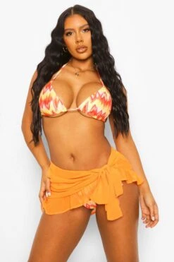 BOOHOO Essentials Chiffon Ruffle Beach Sarong -Sea Vibe Together female neon orange essentials chiffon ruffle beach sarong 2