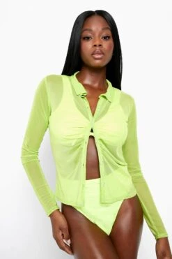 BOOHOO Neon Mesh Beach Shirt 6 BOOHOO Neon Mesh Beach Shirt -Sea Vibe Together female neon yellow neon mesh beach shirt 2